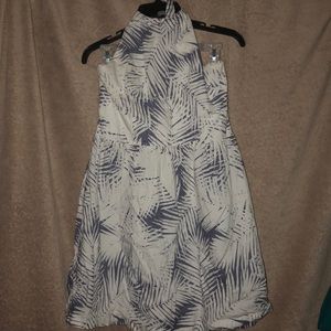 Navy blue and white hawaiian print halter dress